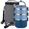Image 1 : Lot of 1 Stackable 3-Layer Bento Lunch Box w/ Insulated Carrying Bag & Cutlery Set - Brand New