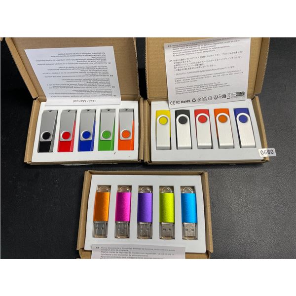 Lot of 15 USB Flash Drives - 1GB each - Brand New! (3 Boxes x5 pcs per box)