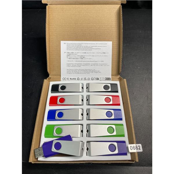Lot of 1 Box of USB Flash Drives - 1GB Each - 10 PCS - Brand New
