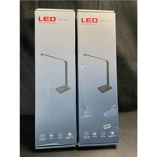 Lot of 2 LED Desk Lamps with Wireless Charging Bases - Brand New!