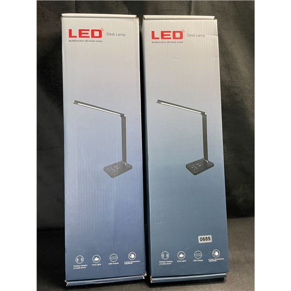 Lot of 2 LED Desk Lamps with Wireless Charging Bases - Brand New!