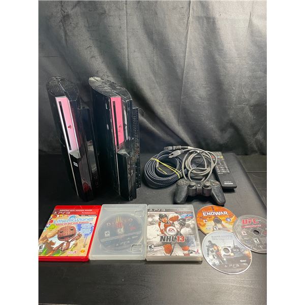 Lot of 2 Playstation 3 Consoles (1 is Backwards Compatible!) w/ Games, Cords & Controller - Used