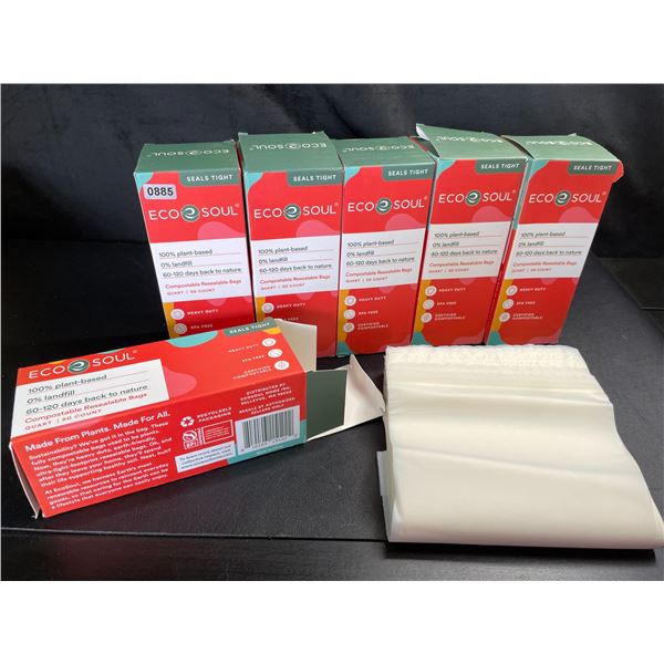 Lot of 6 Boxes of EcoSoul Compostable Resealable Storage Bags - 50PCS each! - Brand New