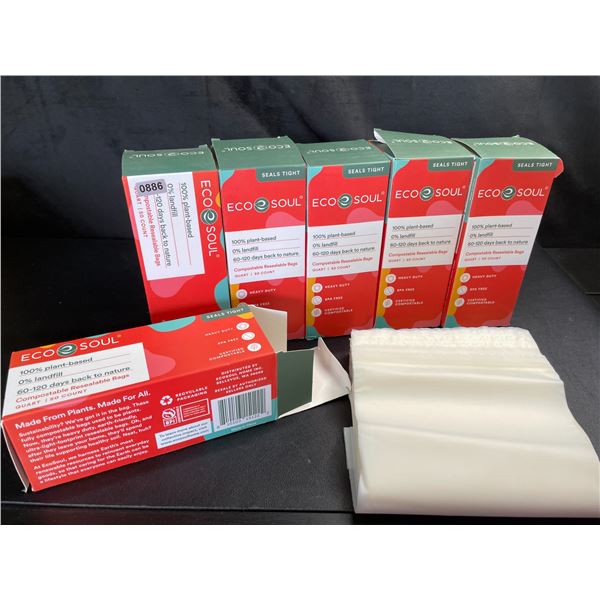 Lot of 6 Boxes of EcoSoul Compostable Resealable Storage Bags - 50PCS each! - Brand New