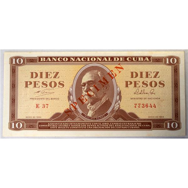 Cuba 10 Pesos 1964  Specimen  UNC++