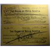 Image 1 : Cuba, 2 Banck Cheque from Bank of Nova Scotia" 1945-46 Havana, Cuba, Foreing Bank Issue Perforated "