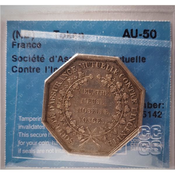 France, Token (Jeton) Silver, ND Mutuelle Insurance society MS-50 Certified CCCS