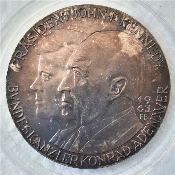 German F. R. Silver Medal "Chancellor Konrad Adenaver and John F.Kennedy" 1963 24.57g., 40 mm.; Mint