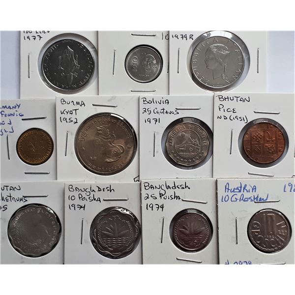 Mix Lot of coins W/ Austria, Bangladesh, Bhutan, Bolivia, Burma, Germany, Italy, Mexico and Vatican.