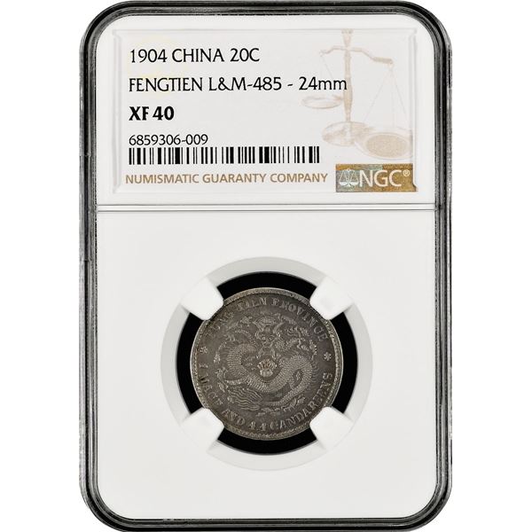 China: Fengtien Province, 1 Mace 4.4 Candareens (20 Cents), 1904, 24mm, Fengtien Arsenal Mint. Kuang