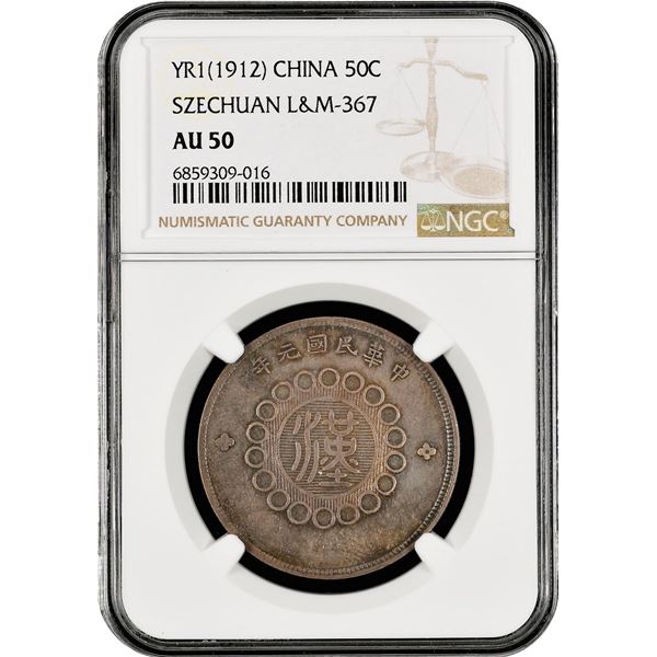 China: Szechuan Province, 50 Cents, Year 1 (1912), NGC Graded AU 50. (L&M-367),