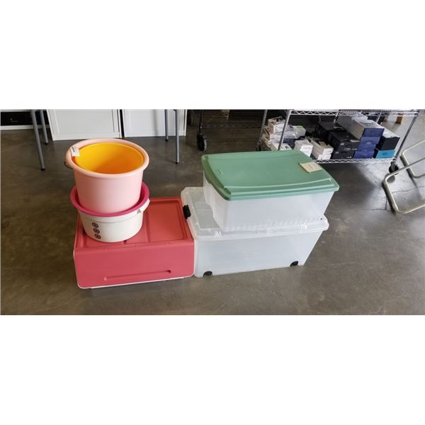 LOT OF STORAGE TOTES AND PAILS