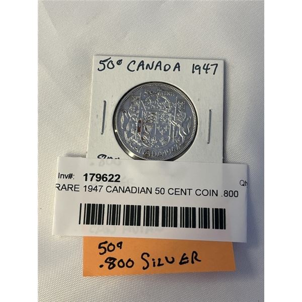 RARE 1947 CANADIAN 50 CENT COIN .800 SILVER