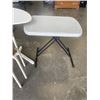 Image 2 : FOLDING TABLE, ADJUSTABLE HEIGHT TABLE, AND 2 STOOLS