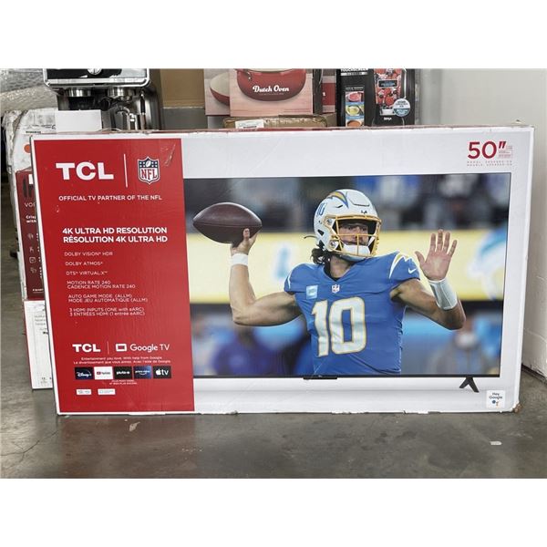 50 INCH TCL 4K HD TV, TESTED WORKING WITH STAND AND REMOTE