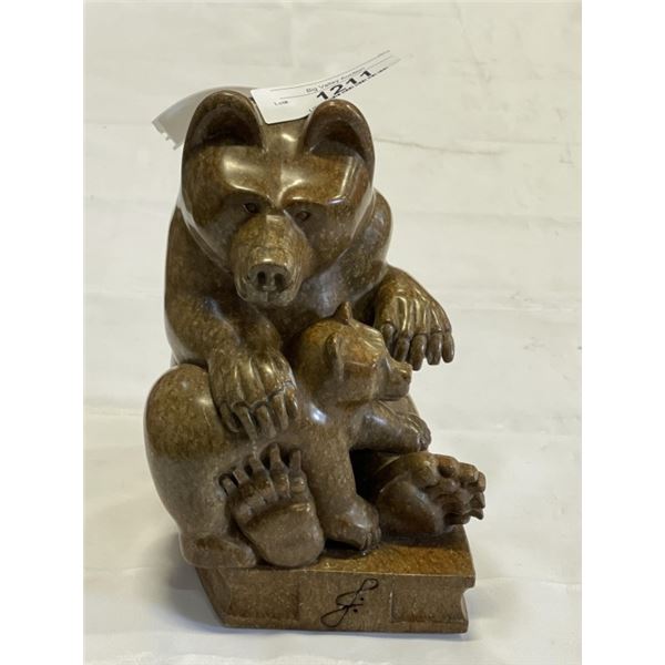 HEAVY SIGNED STONE 10 INCH BEAR FIGURE