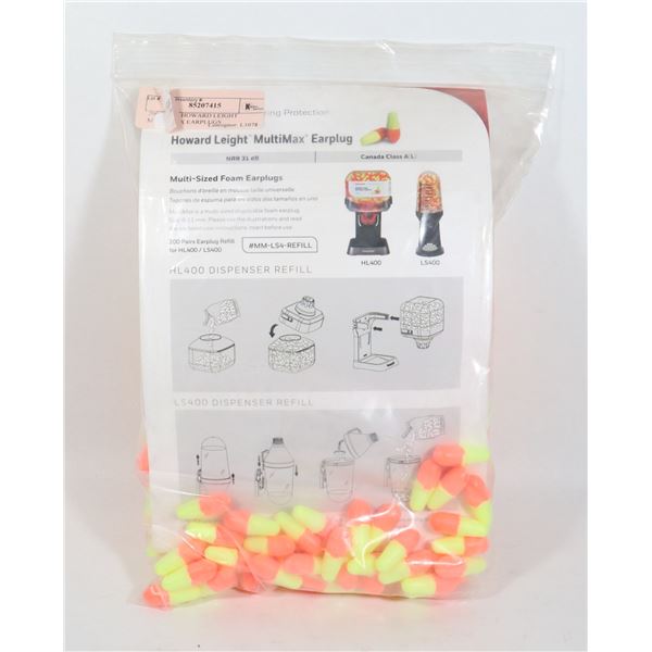 200 PAIRS HOWARD LEIGHT MULTIMAX EARPLUGS