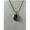 Image 2 : Vintage Sterling Silver Amethyst Stone Pendant w/ 925 Sterling Silver Chain, Italy