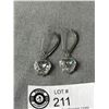 Image 2 : Huge Silver Earrings w/ Tiny Rhinestones & Dangling Crystal Hearts Pendants