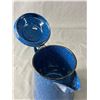 Image 2 : Blue Metal Enamel Coffee Pot w/ Flip Lid.  Approx. 10" H