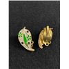 Image 2 : Fabulous Signed Coro Enamelled Brooch & Earring Set w/ Green Stones (Earrings have a few tiny missin