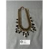 Image 2 : Huge Vintage Smoky Topaz Glass & Rhinestones Necklace