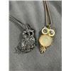 Image 2 : 2 Vintage Owls Pendants w/ Chains Necklaces, 2 1/4" & 2 1/2" Each