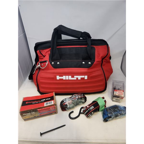 Hilti Canvas Tool Carrier, Ratchet Straps and Screws