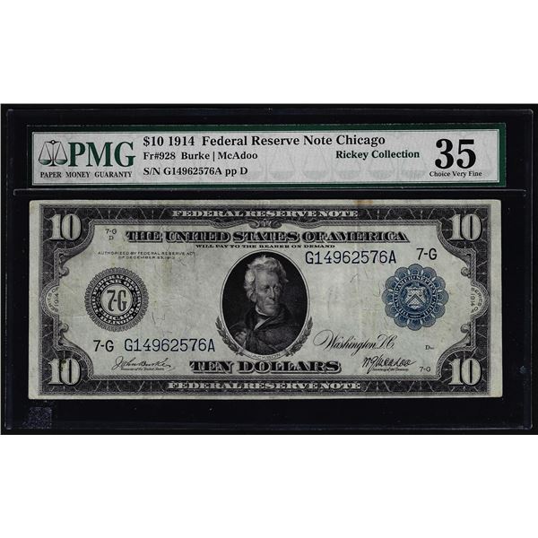 1914 $10 Federal Reserve Note Chicago PMG Fr.928 Choice Very Fine 35 Ricky Collection