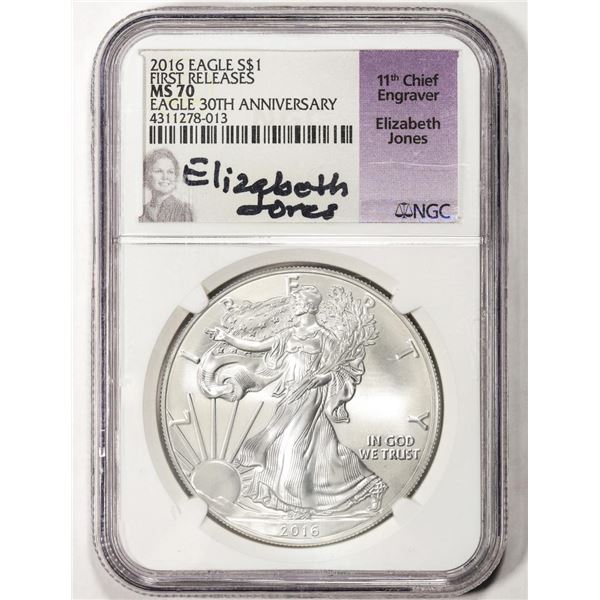 2016 $1 American Silver Eagle Coin NGC MS70 First Releases Signed 30th Anniversary