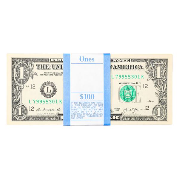 Pack of (100) Consecutive 2013 $1 Federal Reserve Notes San Francisco