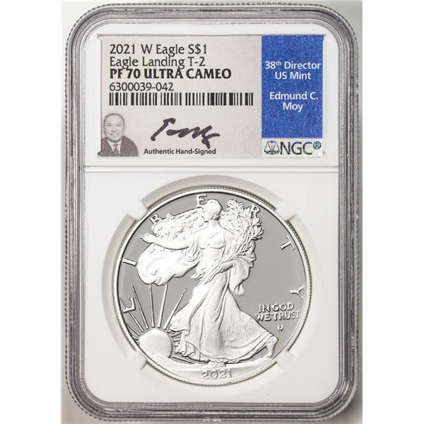 2021-W Type 2 $1 Proof American Silver Eagle Coin NGC PF70 Ultra Cameo Moy Signature