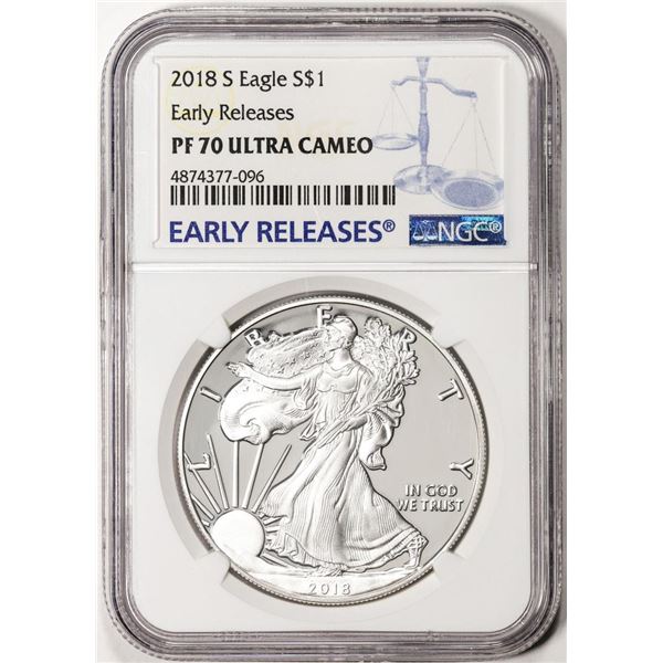 2018-S $1 Proof American Silver Eagle Coin NGC PF70 Ultra Cameo Early Releases
