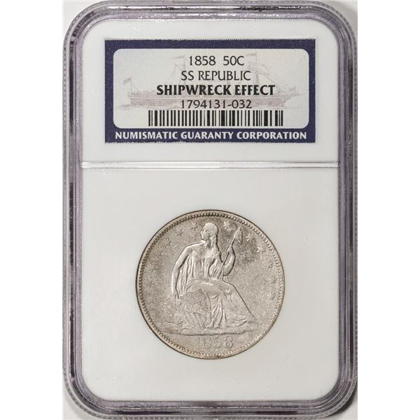 1858 SS Republic Seated Liberty Half Dollar Coin NGC Shipwreck Effect