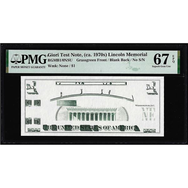 Circa 1970's Lincoln Memorial Giori Test Note PMG Superb Gem Uncirculated 67EPQ