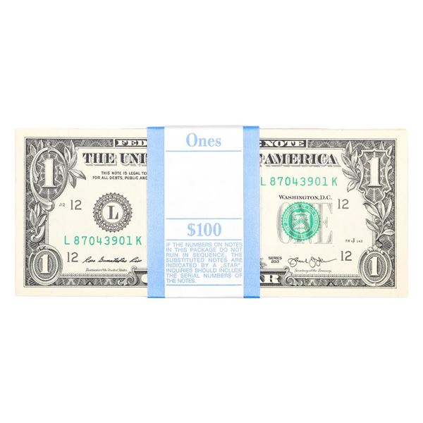 Pack of (100) Consecutive 2013 $1 Federal Reserve Notes San Francisco