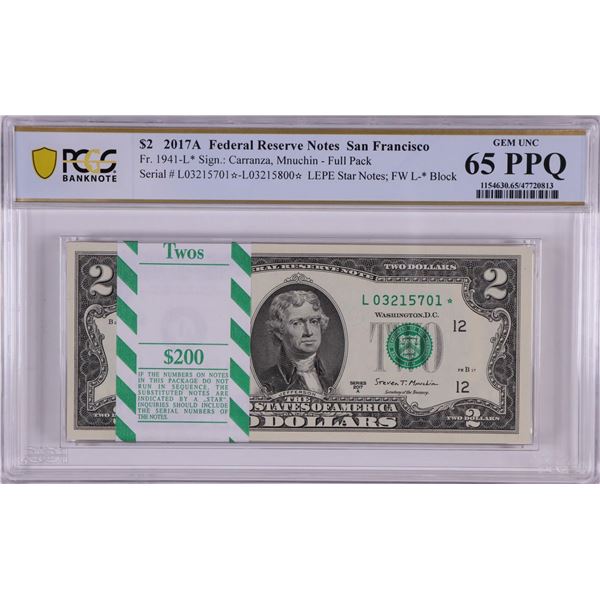 Pack of 2017A $2 Federal Reserve STAR Notes SF Fr.1941-L* PCGS Gem Uncirculated 65PPQ