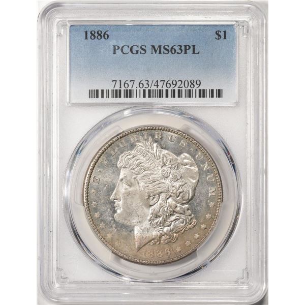 1886 $1 Morgan Silver Dollar Coin PCGS MS63PL