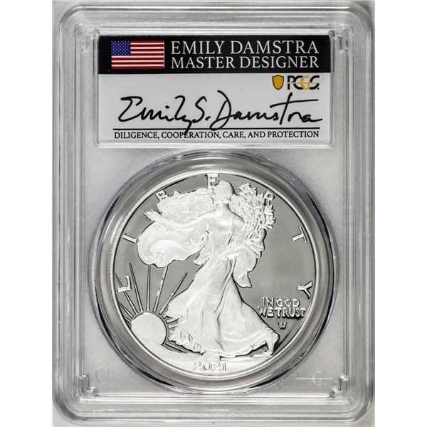 2021-S Type 2 $1 American Silver Eagle Coin PCGS PR70DCAM Emily Damstra Signature FS