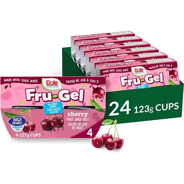 NEW CASE OF 24 DOLE FRU-GEL CHERRY FRUIT GEL CUPS