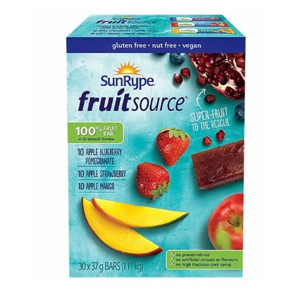 NEW SUNRYPE FRUIT SOURCE BARS - 30 BARS PER BOX