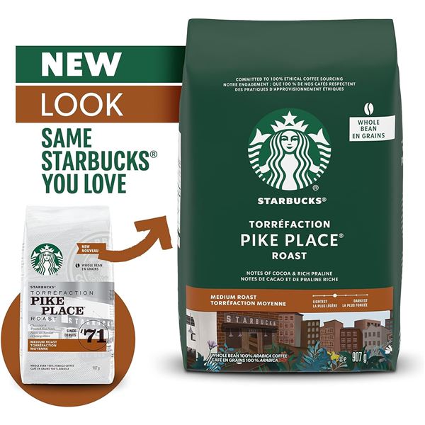 NEW 907G BAG OF STARBUCKS PIKE PLACE WHOLE BEAN