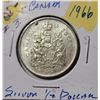 Image 1 : 7)  CANADIAN 1966 SILVER 1/2 DOLLAR, 80% SILVER.