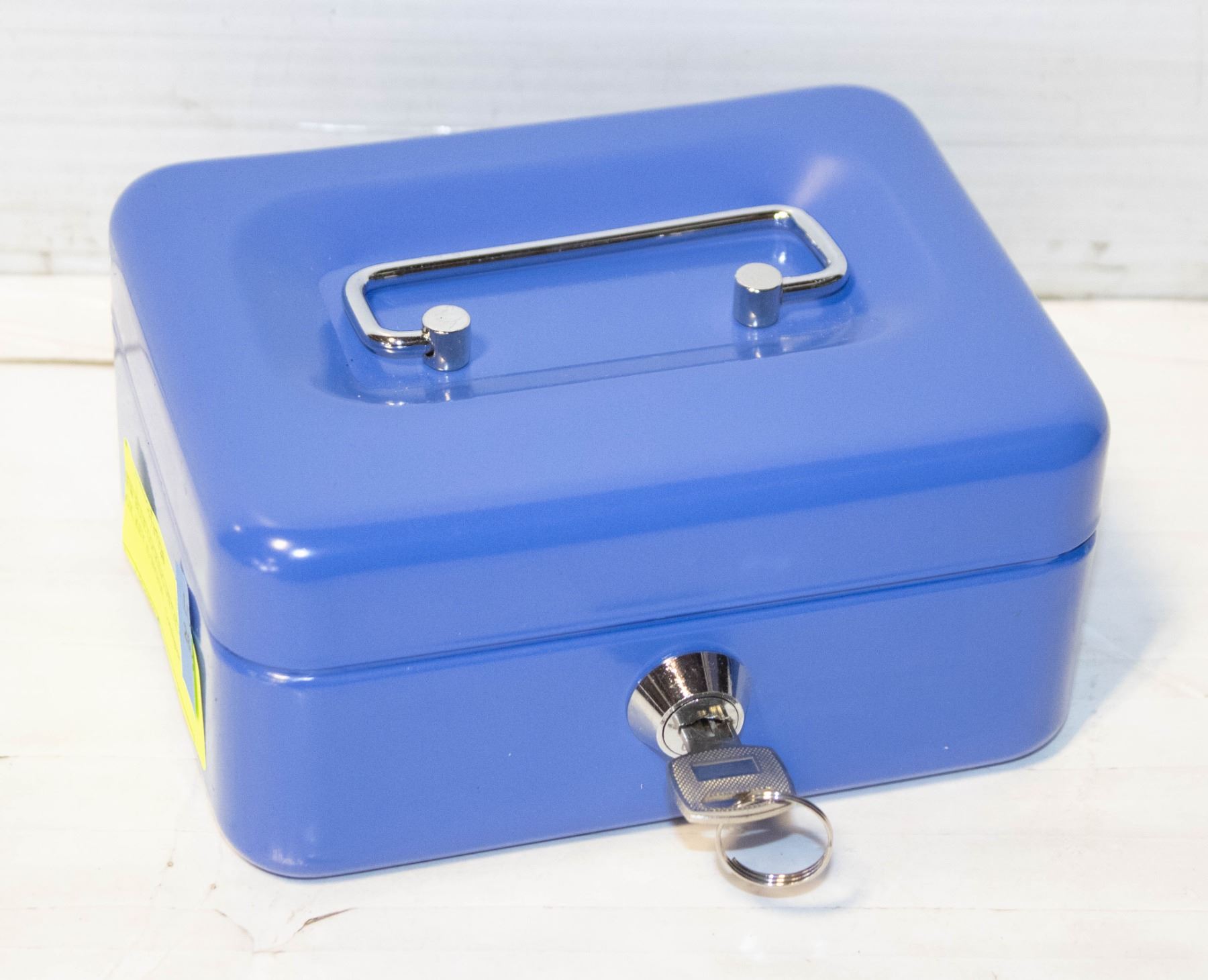 NEW BLUE LOCKING METAL MONEY BOX, KEY IS INSIDE