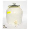 2 GALLON CROCK W/SPIGGOT, "PEANUT" GLASS LID