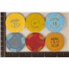 Image 1 : 6-PLASTIC CASINO GAMING TOKENS: 2-FIFTY CENT, 2-$1