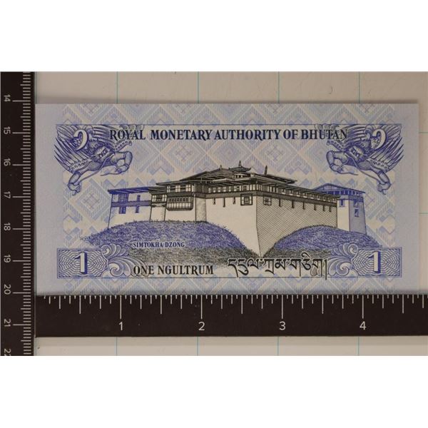 2013 BHUTAN CRISP UNC ONE NGCULTRUM COLORIZED