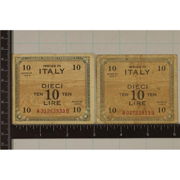 2-ITALIAN MILITARY PAYMENT CERTIFICATES: 10 LIRE