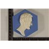 Image 1 : ABRAHAM LINCOLN CERAMIC BLUE & WHITE TILE 3 1/4" X