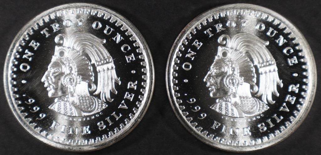 (2) 1 OZ .999 SILVER AZTEC CALENDAR ROUNDS